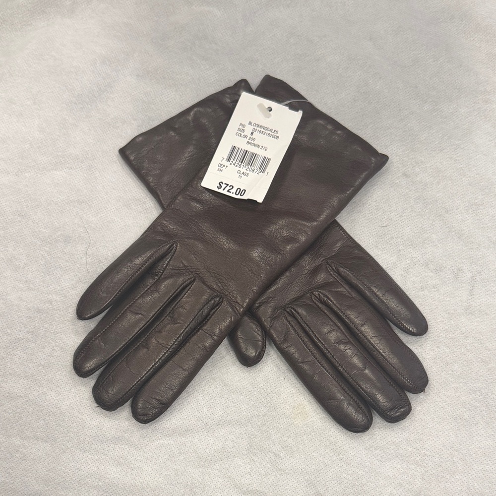 Bloomingdale's Dark Brown Ladies Leather Gloves